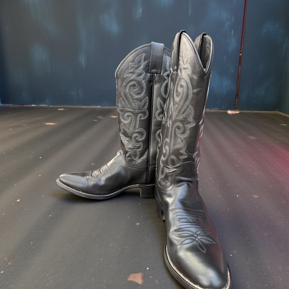 Curated Justin 1409 Buck western Cowboy Boots Men's Size 10D Black Round Toe - Picture 4 of 7